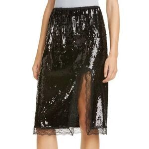 Michael Kors Women's Lace Trim Sequin Skirt, Size 6 - Black